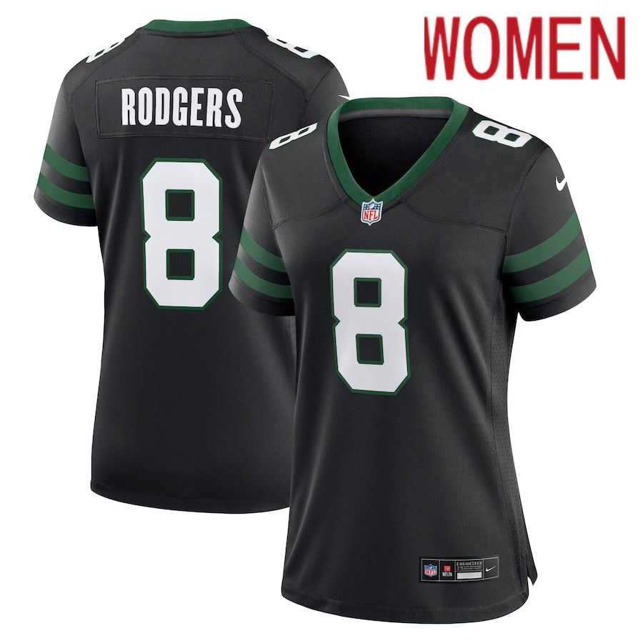 Women New York Jets #8 Aaron Rodgers Nike Legacy Black Alternate Game NFL Jersey->new york jets->NFL Jersey